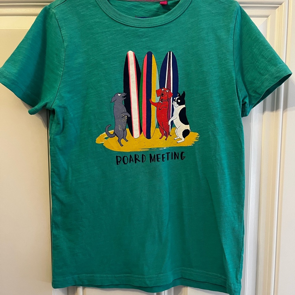 Mini Boden Teal Green 'Board Meeting' Surf Dogs Tee 7/8